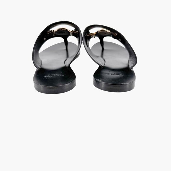 Versace Medusa Cutout Thong Sandals EU 37.5 US 7.5 Black Leather Flat Flip Flop - Picture 6 of 13
